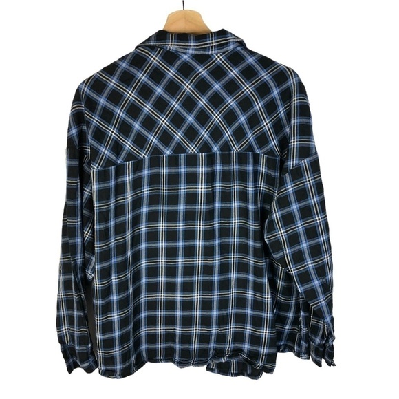 H&M Divided Blue & Black Plaid Boyfriend Long Sleeve Button Down M - Picture 2 of 3